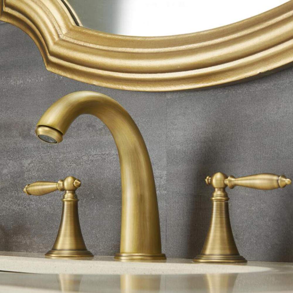 VDOQTLJT Bathroom Sink Faucet 3 Hole Brass Antique Hot and Cold Faucets