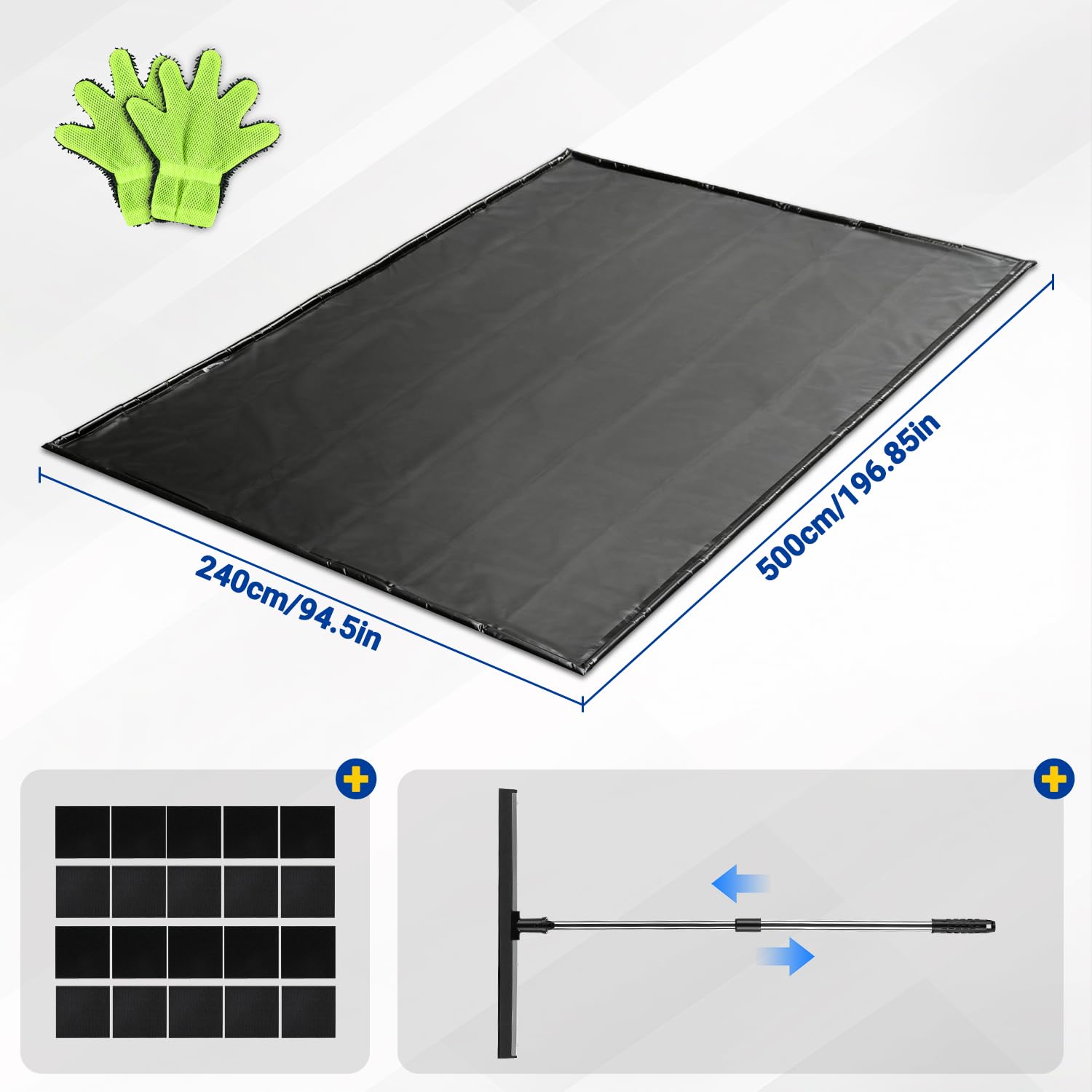 Tapis de sol de garage 240 x 500 cm, tapis d'isolation en PVC avec bord de 3 cm | Antidérapant, imperméable, indéchirable, pour garage, parking, atelier, tapis de lavage, avec curseur à eau et gants inclus