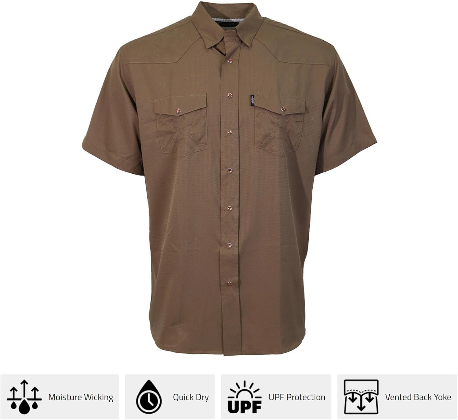 HOOEY Men's Sol Short-Sleeve Pearl Snap Shirt, Lightweight Breathable Ripstop 40 UPF Athletic Casual Outdoor Top w/Pockets