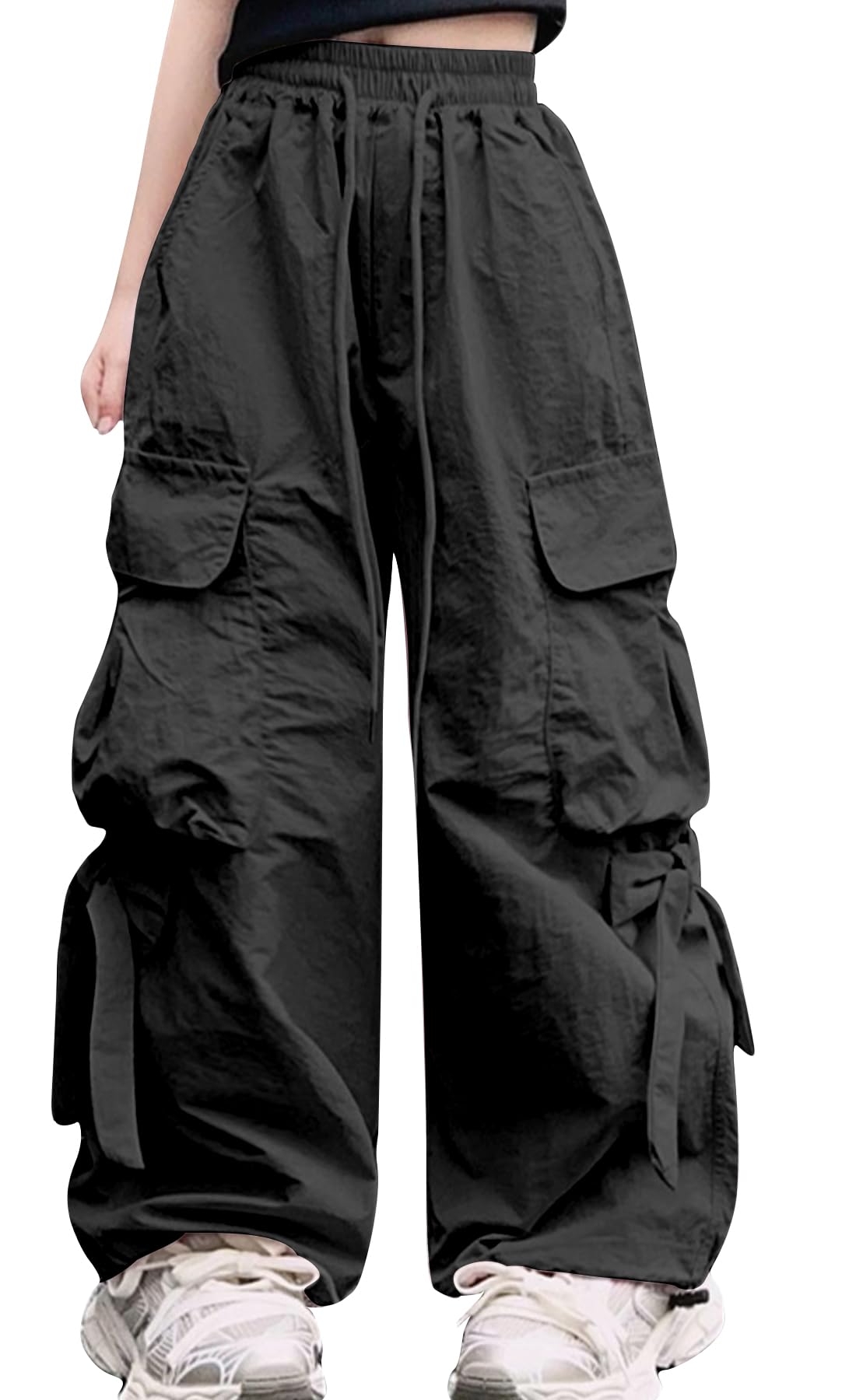 SEAUR Dziewczęce luźne spodnie cargo Y2K Hip Hop Streetwear dziecięce spodnie z elastyczną talią lekkie cienkie lato 5-14 lat