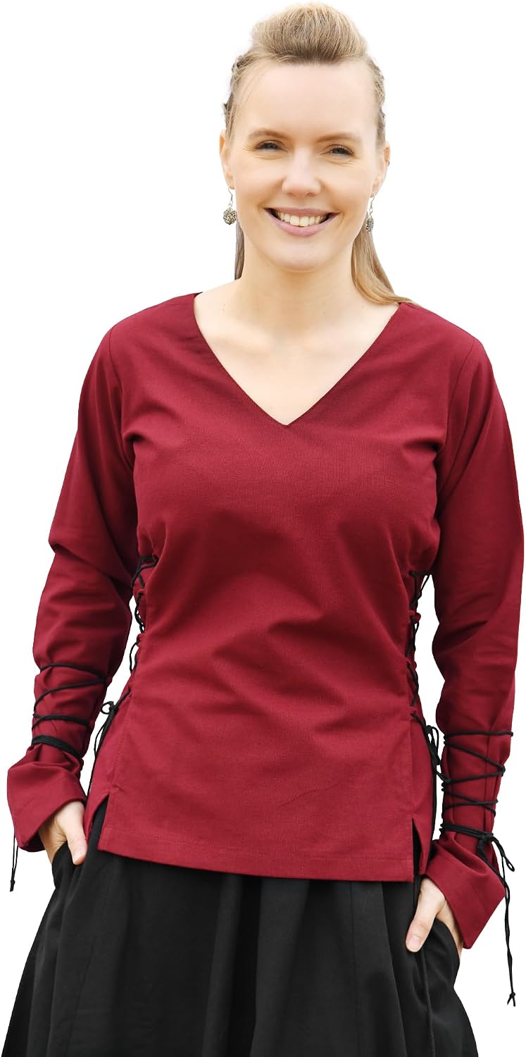 Battle-Merchant Renaissance Blouse Aila – Lace-Up Cotton Top for Women, Medieval Peasant Style & Fantasy Festival Outfit