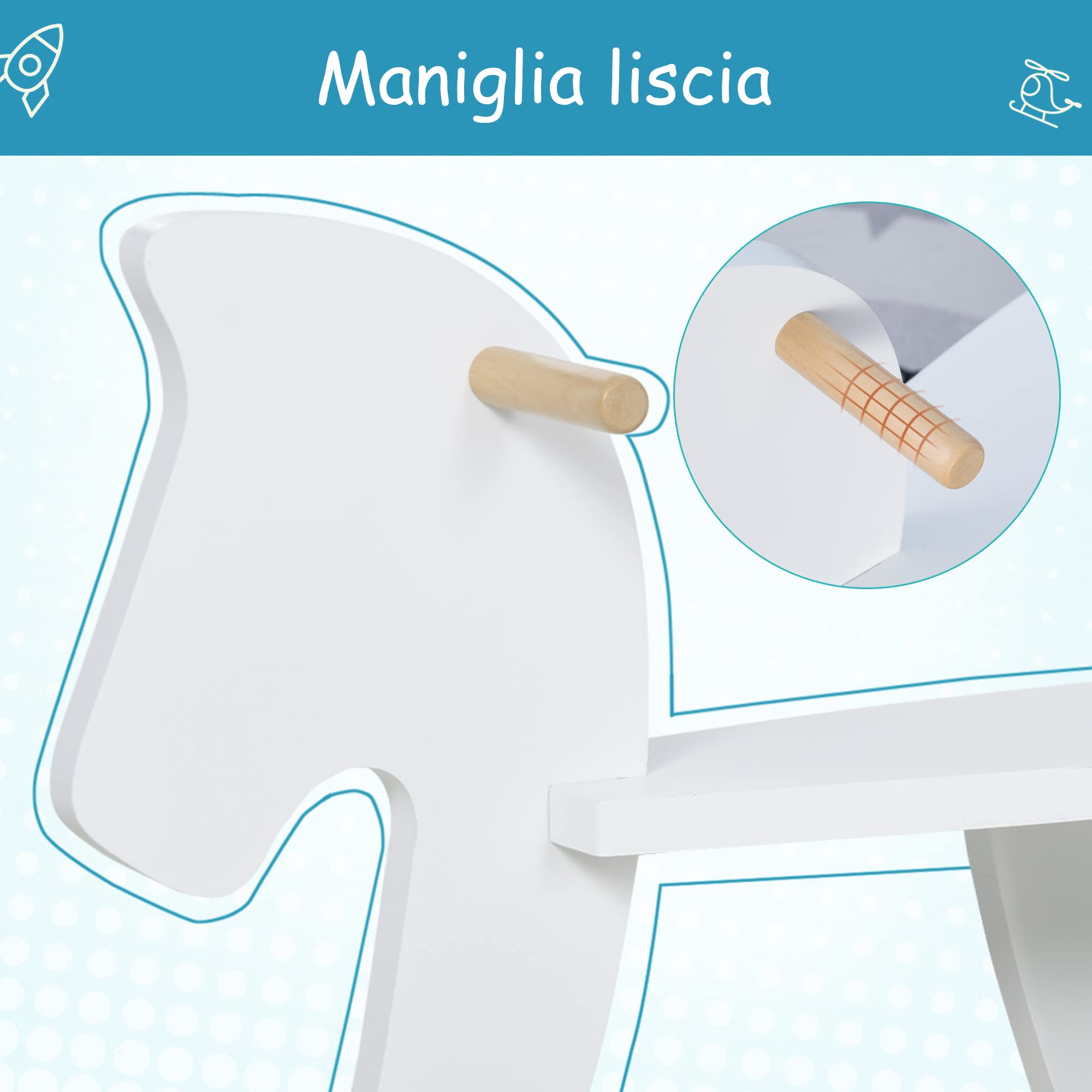 HOMCOM Cavallo a Dondolo per Bambini 1-3 Anni, Design Classico in Legno con Maniglie e Poggiapiedi, 68x26.5x48cm, Bianco