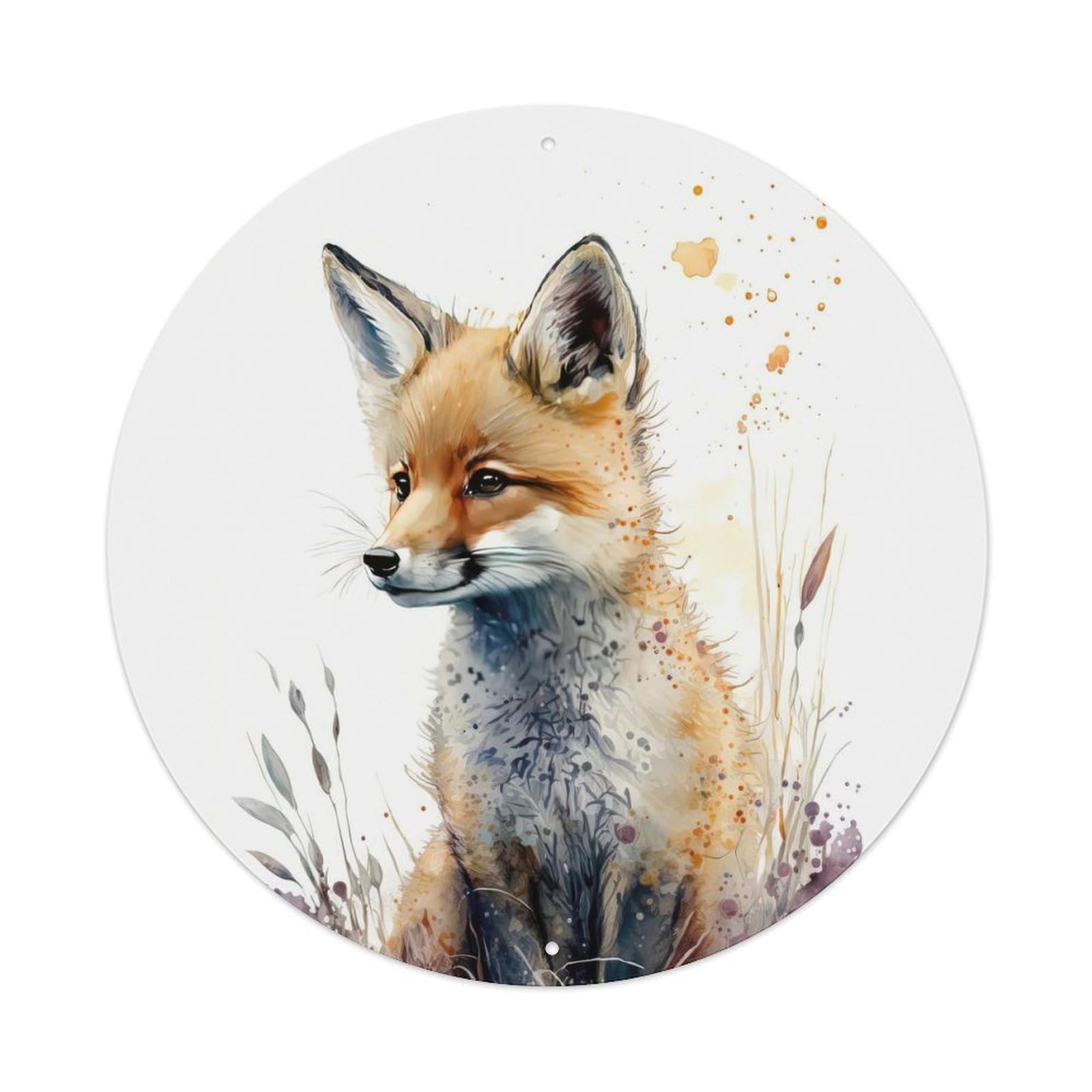 Cute Red Fox Watercolor Forest Animal Wildlife Metal Tin Sign