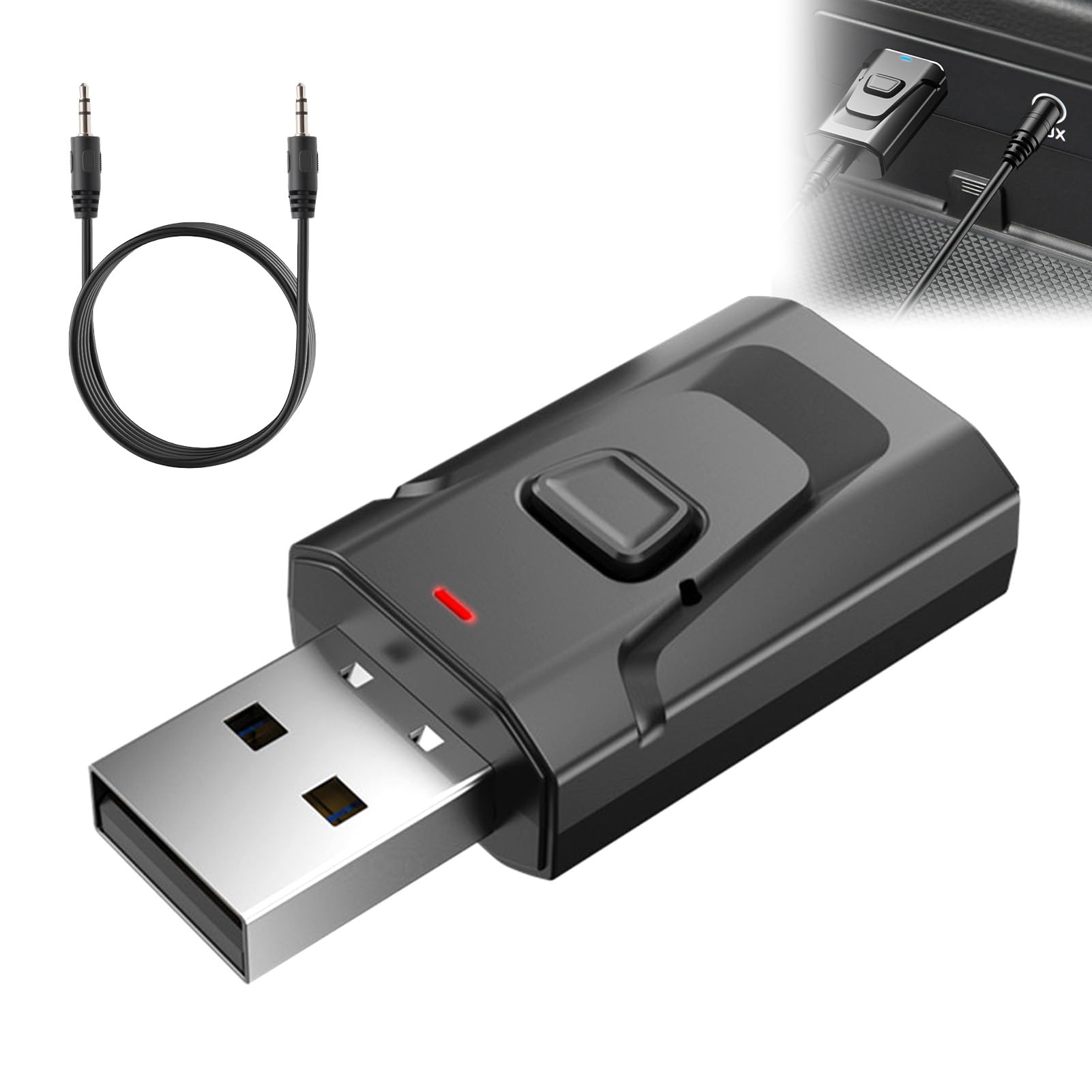 Adaptateur Bluetooth USB 5.0 2-en-1 (émetteur et récepteur), Audio stéréo sans Fil avec Prise Jack 3,5 mm pour TV, PC, Voiture, Enceintes, Casque, Mains Libres, sans Latence