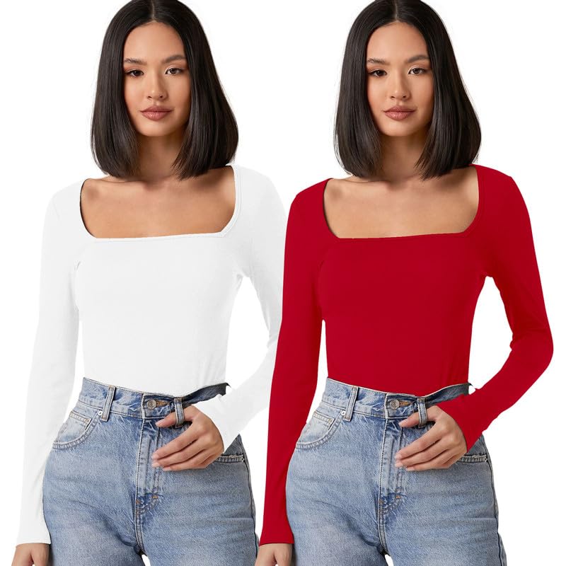 dream beauty fashion Women's Long Sleeve Slim Fit Top/T-Shirt Square Neck Casual - Pack of 2 (Combo-Sakira -P)-picture-22