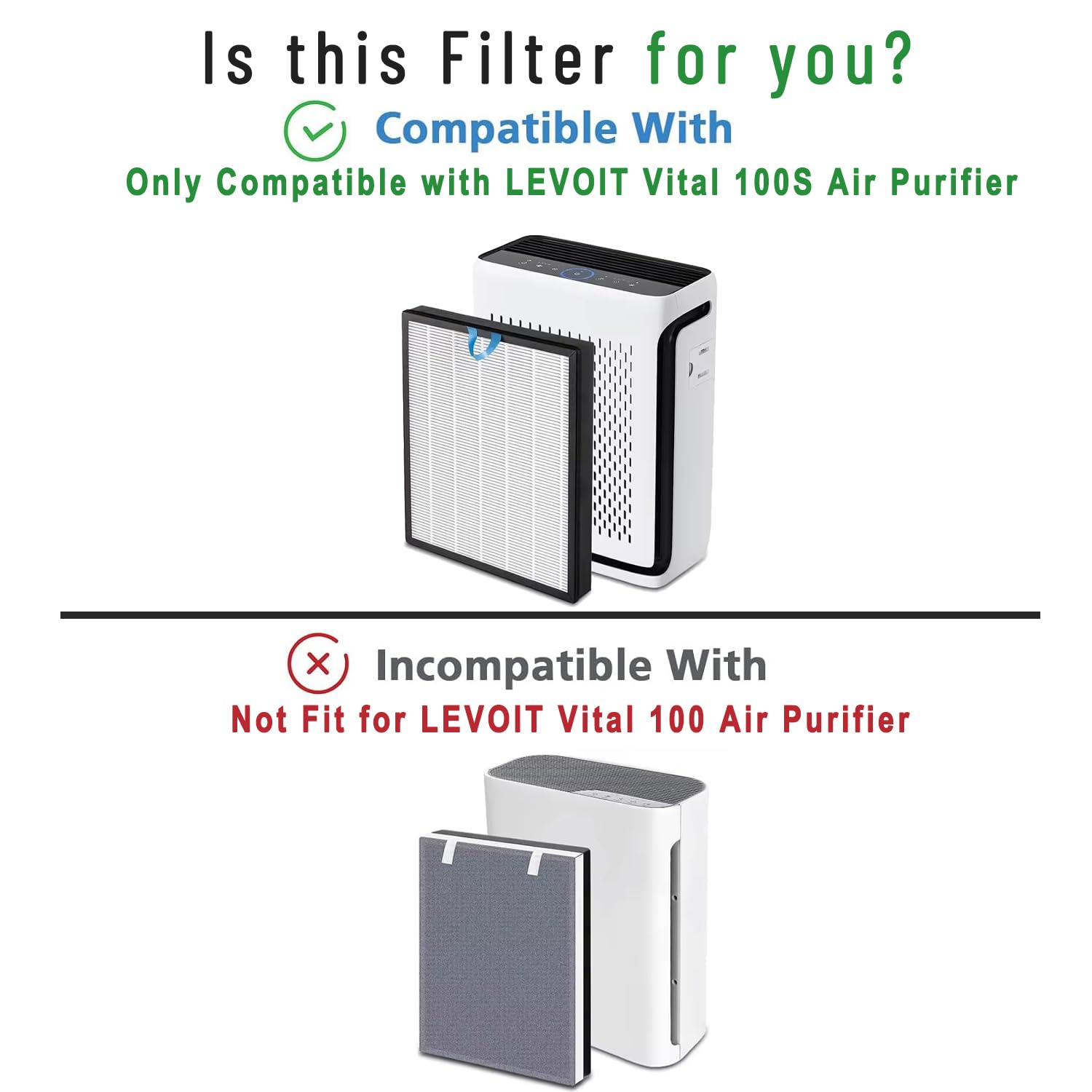 Vital 100S Filtro adatto per purificatore d'aria LEVOIT Vital 100S, filtro a carbone attivo True
