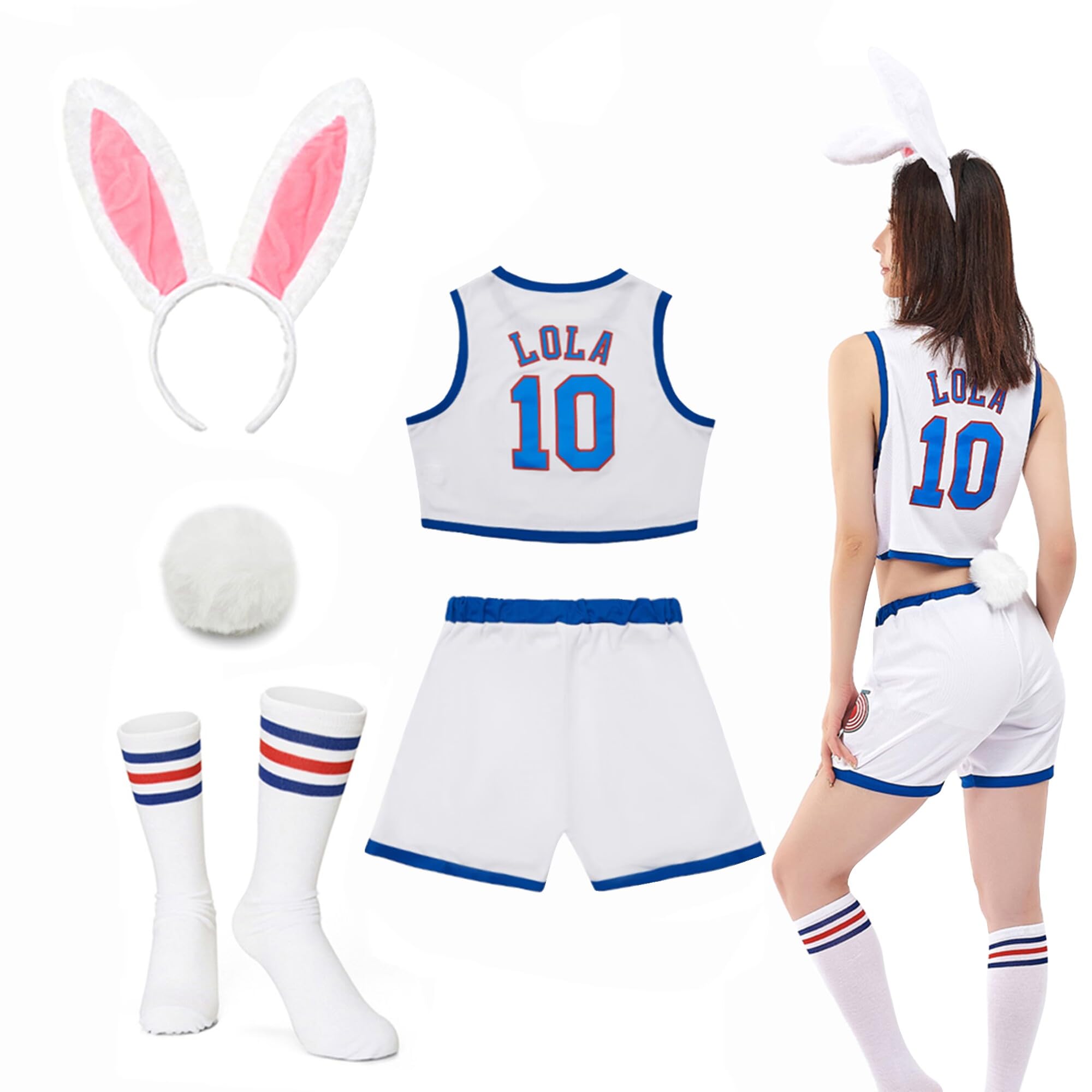 DORISUBE Disfraz de Lola #10 para mujer, disfraz de película espacial para Halloween, camiseta de animadora y pantalones cortos, con 4 accesorios XS-XXL