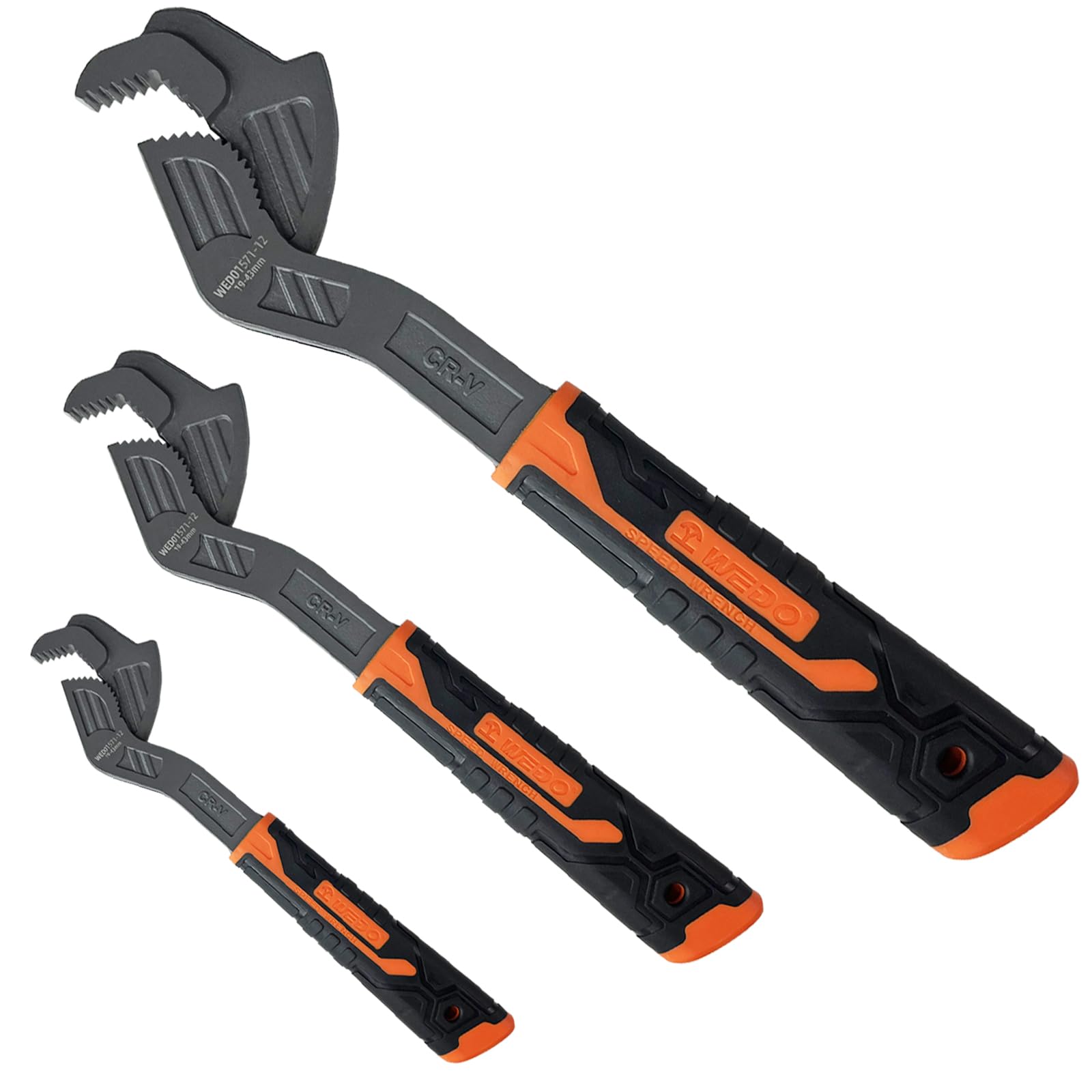 WEDO 3-częściowy zestaw kluczy wielofunkcyjnych, rozmiar 15 cm + 20 cm + 30 cm, uniwersalny klucz nastawny, stal CR-V, antypoślizgowy gumowy uchwyt, klucz sprężynowy, klucz łomowy, samoregulujący