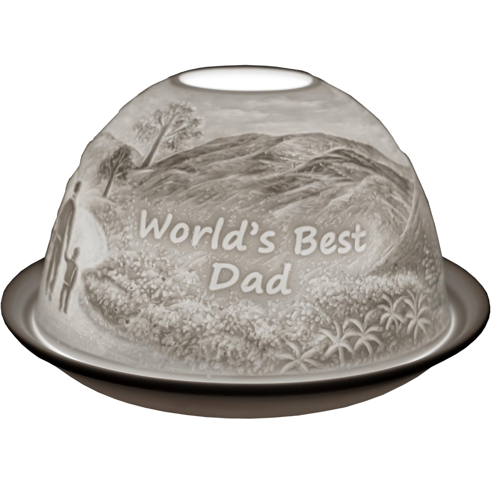 Cello Porcelain Tealight Holder Dome โ World's Best Dad Design with 3D Projection & Message for Scented Unscented Tealights & LED Candle Holder Wax Warmer Daddy Gifts Ornament Home Birthday Present