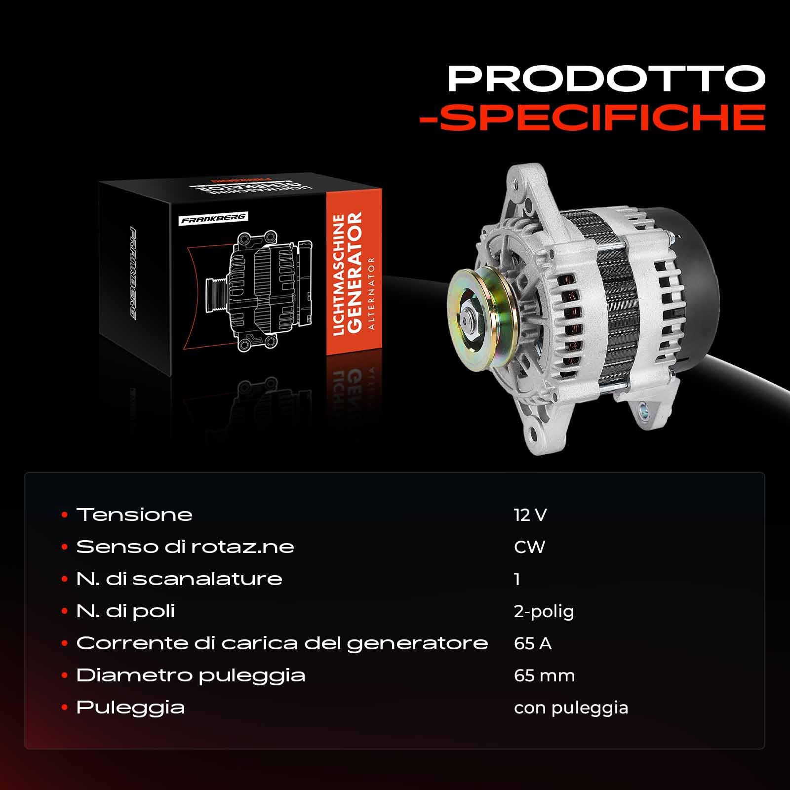 Frankberg Alternatore/Generatore 65A 96380673 | Compatibile con: Kalos KLAS, Aveo/Kalos Hatchback T250 T255, Scintilla, Matiz M200 M250, Aveo/Kalos Berlina T250 T255, Matiz