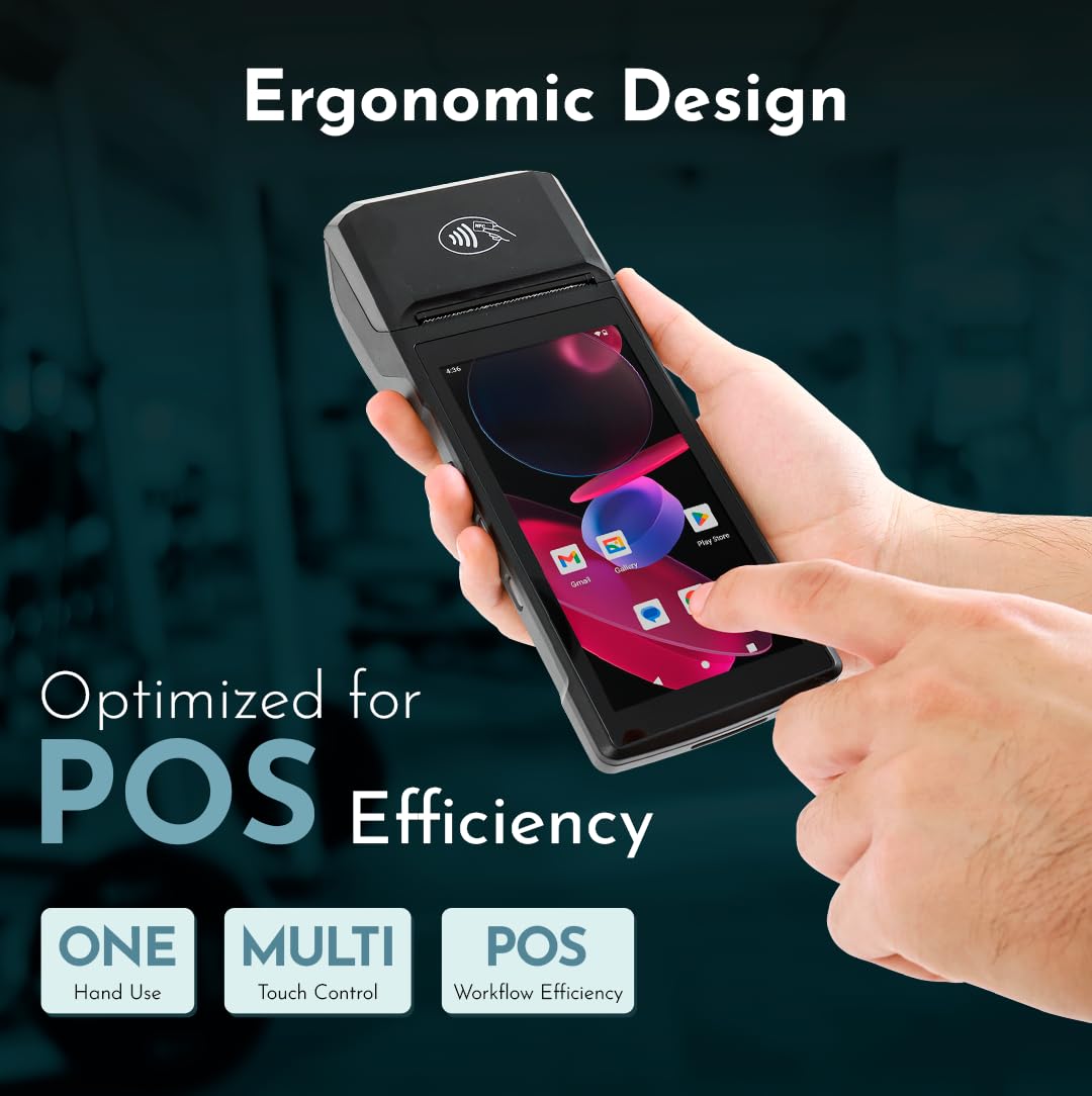 POS Android 14 Impresora de recibos Android 14 y 58 mm, impresora térmica de alta velocidad, pantalla táctil de 5.5 pies. Punto de venta portátil con escaneo de código de barras 1D/2D/QR y NFC
