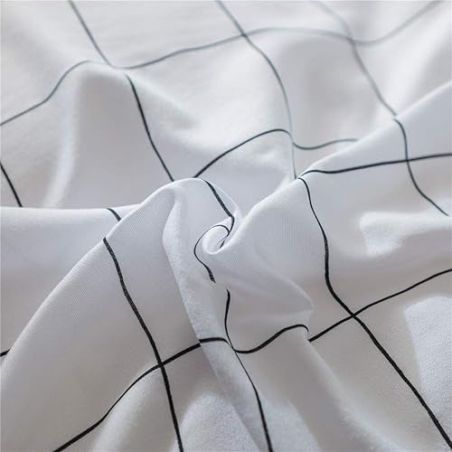 Miniatura 7 de NSNLGSGC Juego de funda de edredón tamaño individual, color blanco cuadrícula, juego de ropa de cama suave lavado para niños (2 piezas, individual)