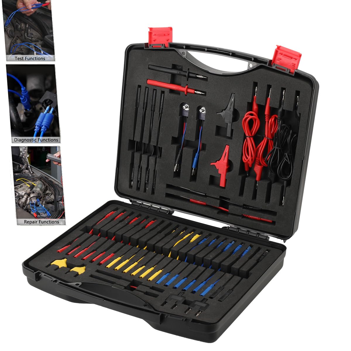 92 Teilig Kabelkoffer Prüfkabel Prüfspitzen für KFZ Fehlerdiagnose | Test Lead Kit, Multimeter Test Leads Kit, Multimeter Sonden Kit Fehlerdiagnose Testkabel Werkzeugkoffer Kabelsatz