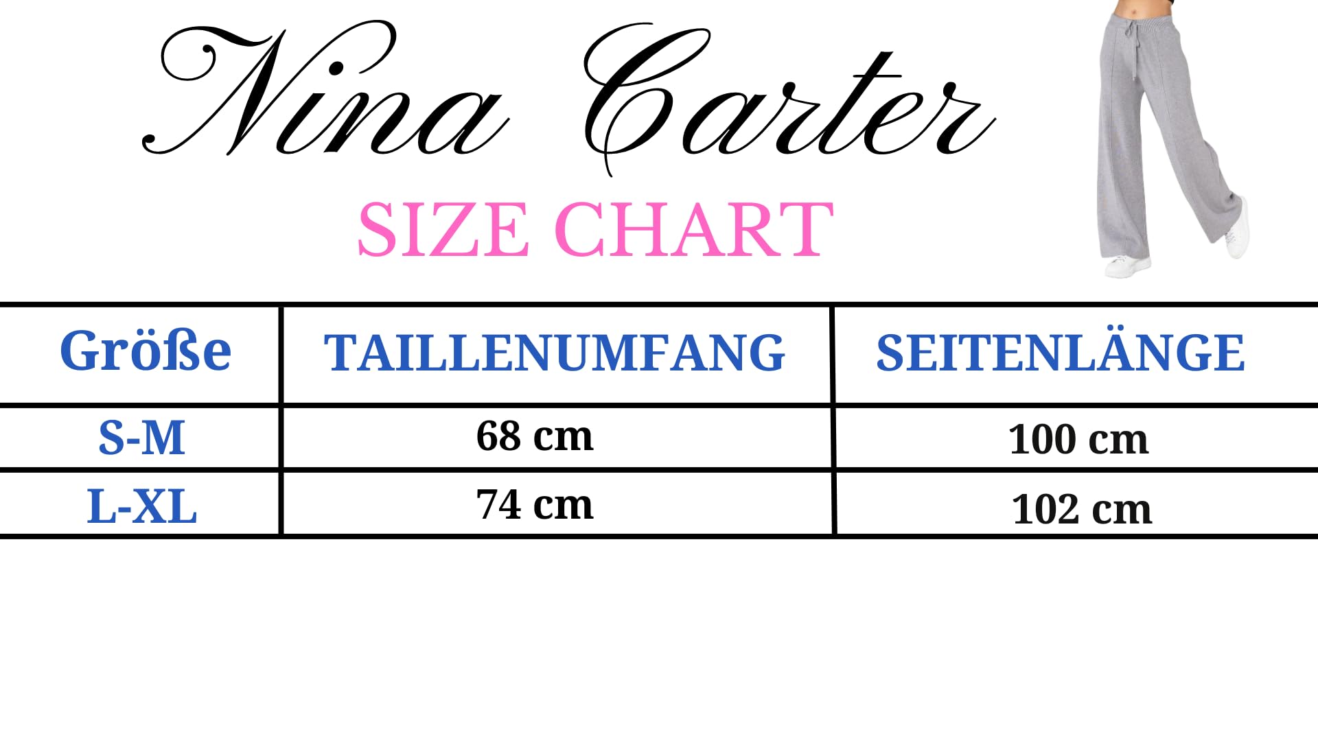 Nina Carter F025 Damen Strickhose – Gestrickte Freizeithosen Bequeme Hose mit Ausgestellter Beinform Elastischem Bund Verstellbarem Kordelzug