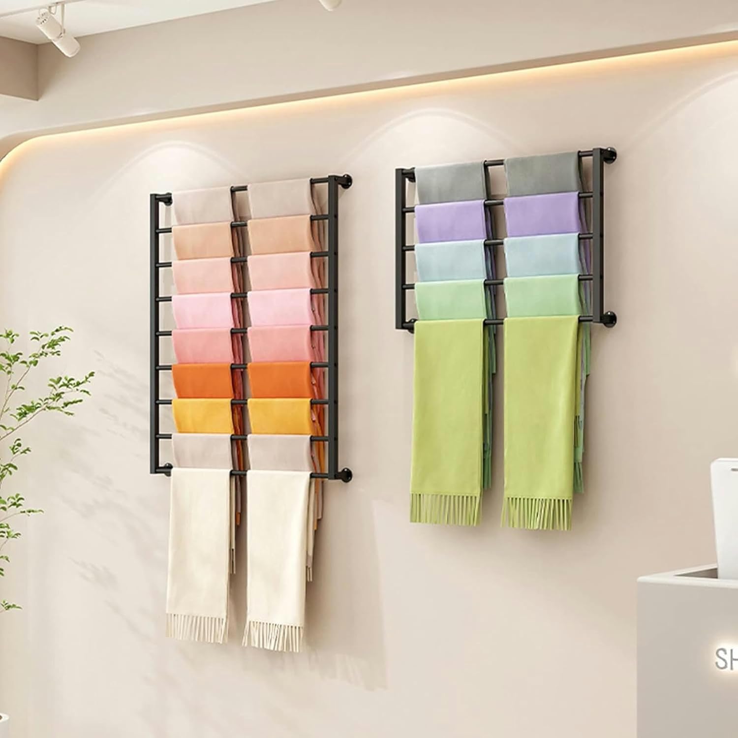 Wall Mounted Metal Scarf Rack Stand, Modern 10 Tier Hijab Holder Organizer with Removable Crossbar, Clothing Store/House, Space Saver~/