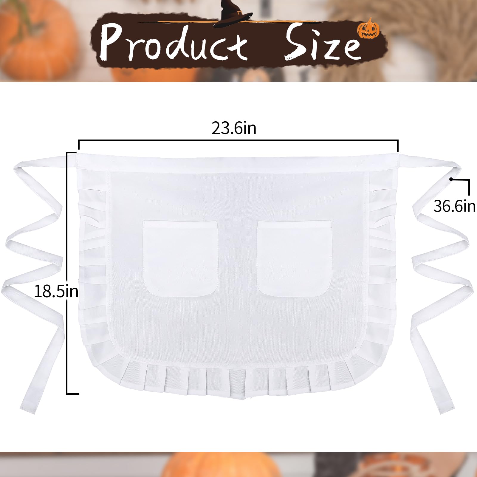 Women's Waist Apron with 2 Pockets, White Half Apron for Women, Waitress Apron for Kitchen Cooking Restaurant Bistro Coffee Shop