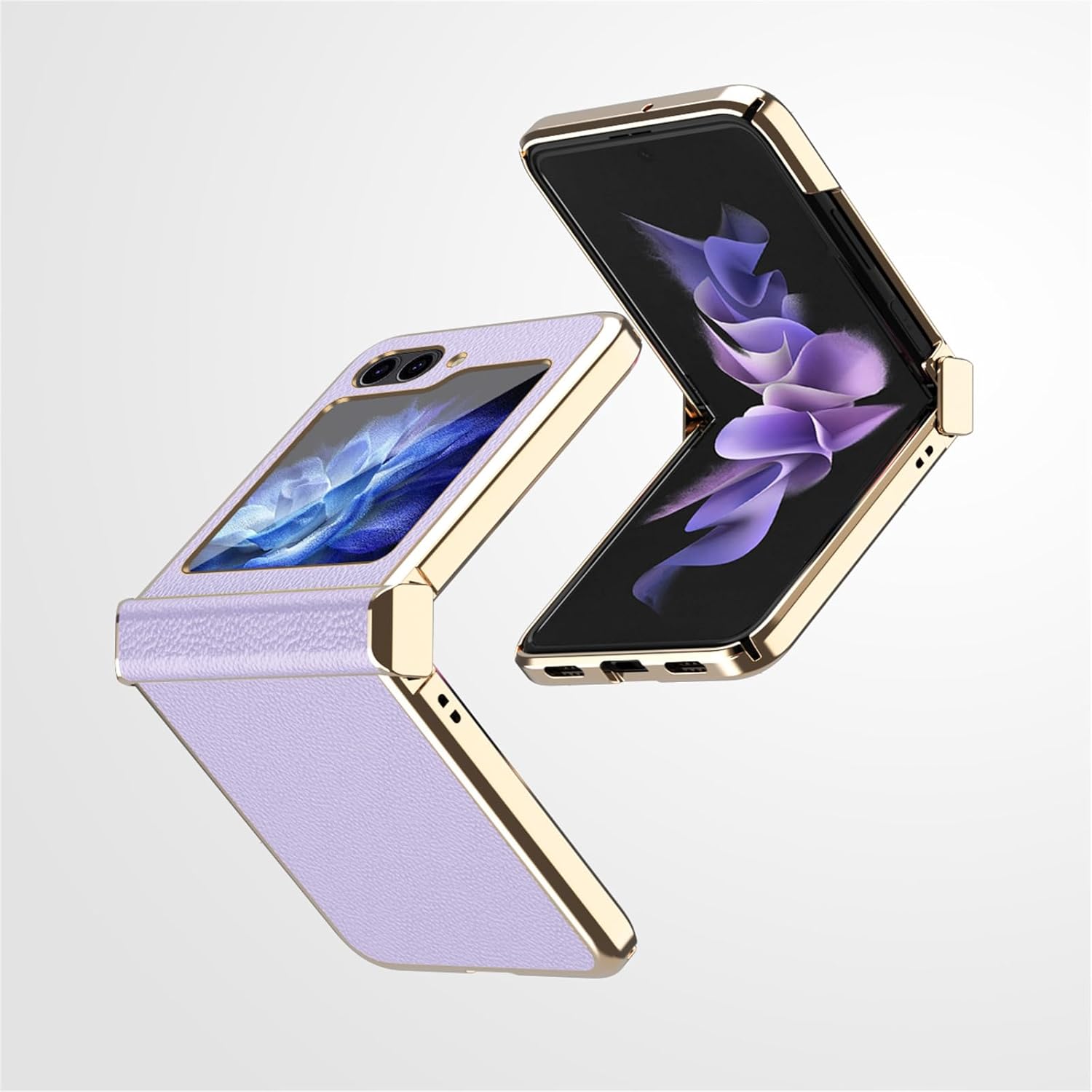Case for Samsung Galaxy Z Flip 5, Hinge Protection Durable Minimalist Ultra Thin Slim Fit Premium Lychee Texture Leather Electroplated Hard PC Case for Samsung Z Flip 5 2023,Purple