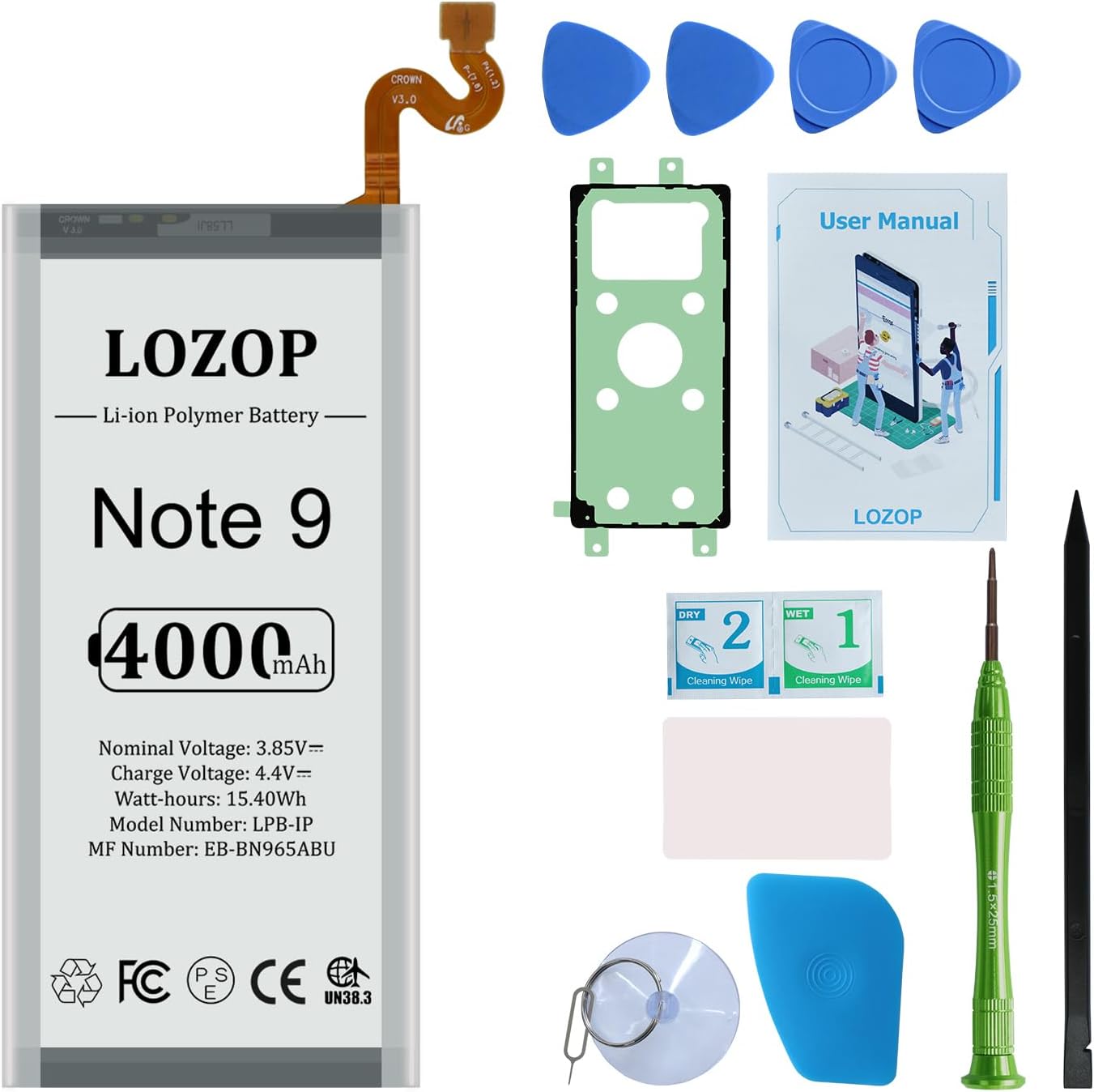 Note 9 Battery Replacement Kit for Samsung Galaxy Note 9 SM-N960U/U1/F/N/W and Other All N960 Models with Repair Tools Kit and User Manual