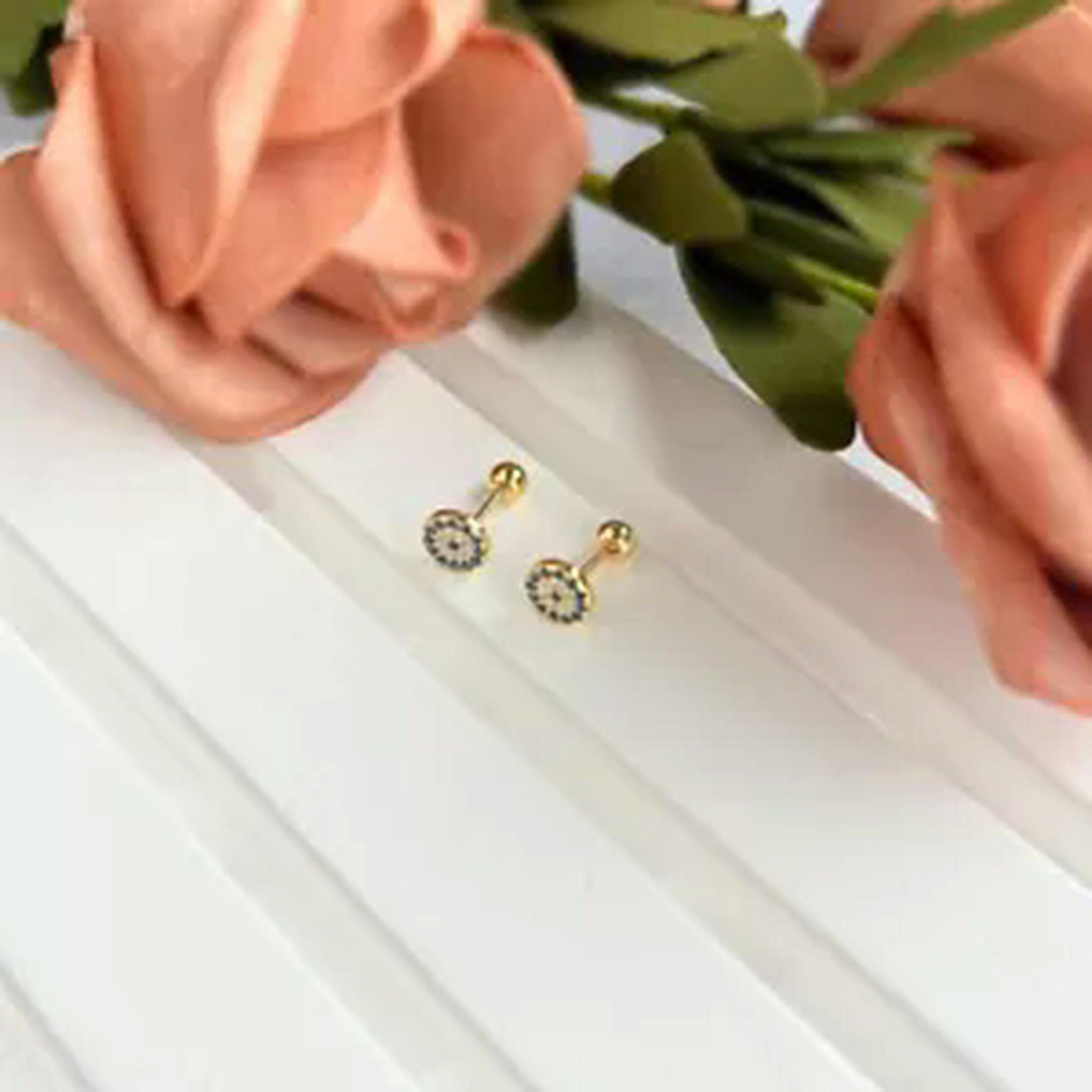 WZGWDC S925 Silber 5A Zirkonia Evil Eye Ohrstecker mit Schraubverschluss – Gold