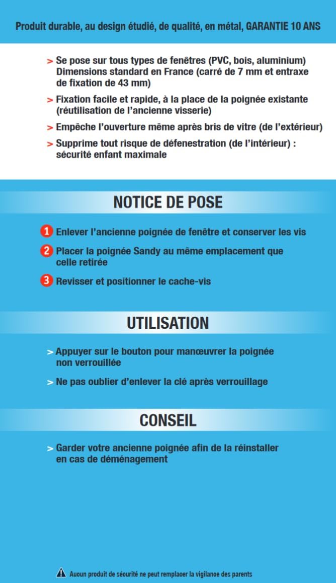 SY4 security handle for a window - silver