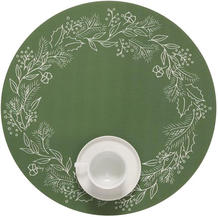 Martha by Martha Stewart | Chilewich Wreath Placemat in Elm - Set of 4 - Easy Care Woven Tabletop Textile - Indoor/Outdoor - 15" Round