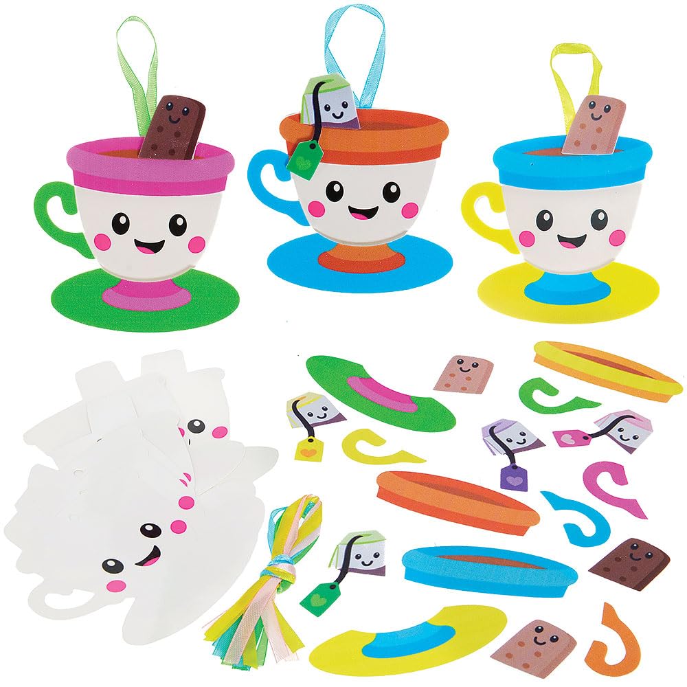 Baker Ross FN687 Teacup Mix & Match Decoration Kits - Pack of 8, Foam Craft Kits for Parties and Classroom Fun
