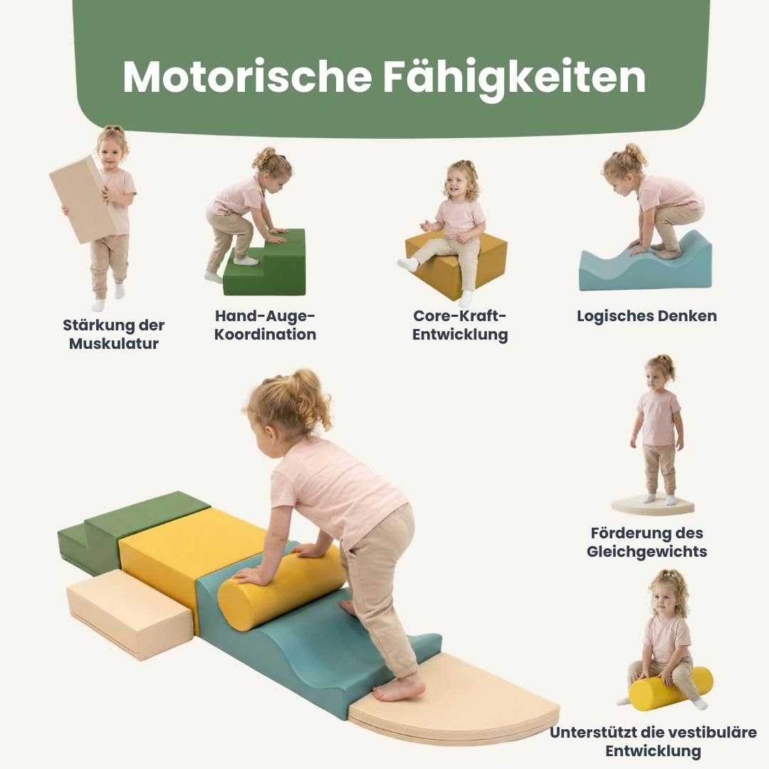 IGLU SOFT PLAY 6er Softbausteine Set für Kinder – XXL Kletterbausteine & Schaumstoff-Bausteine – Abenteuerlandschaft, Hindernisparcours & Motorikspielzeug Explorer (Pastel Sea)