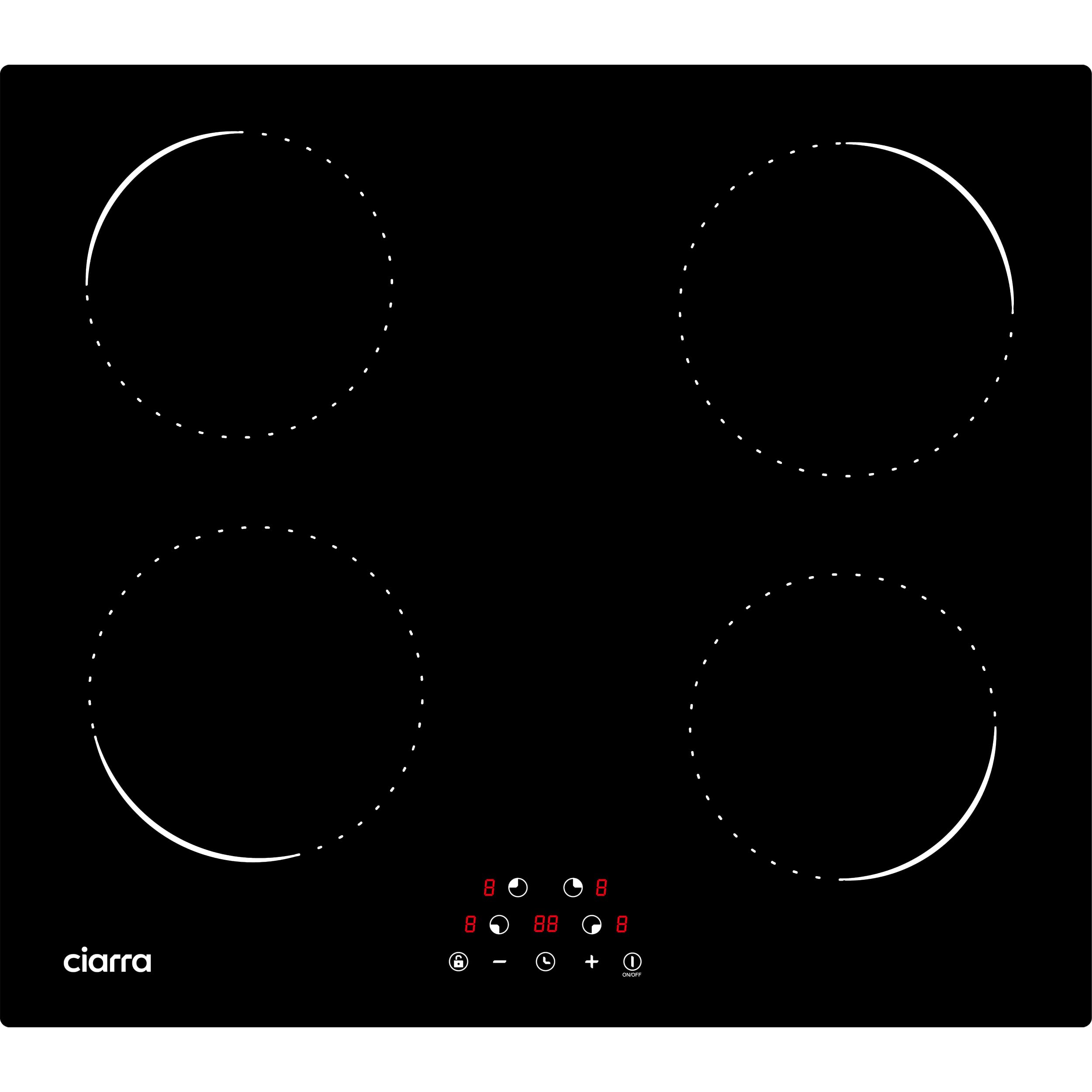 CIARRA Placa de Induccion 4 Fuegos, Placa Vitroceramica con 9 Niveles,Temporizador, Indicador Calor Residual, AWBBIH4-C