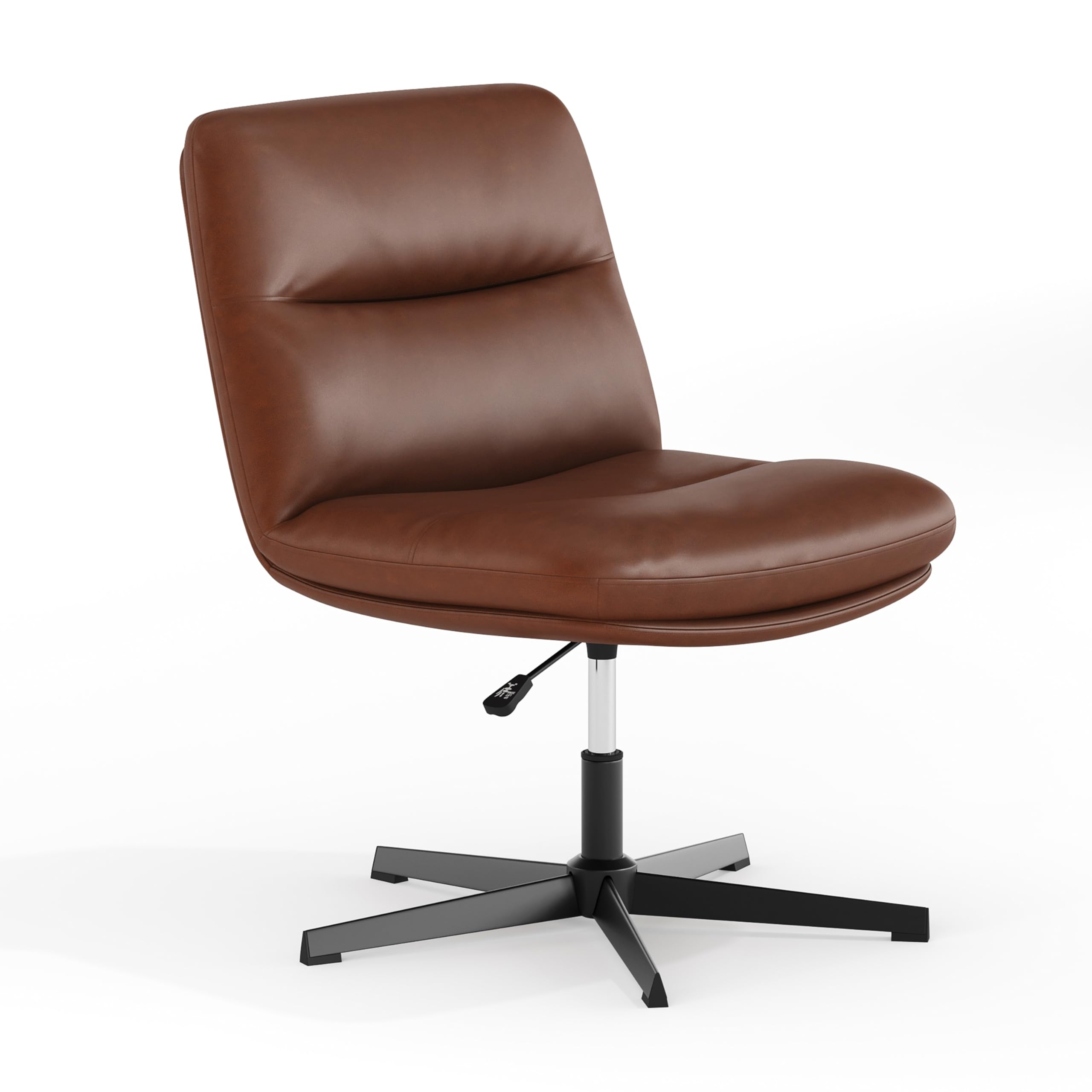 flash furniture chloe commercial mid-back swivel office chair, wide design, padded leathersoft, adjustable height, ergonomic mid-rise back, armless, cognac/black