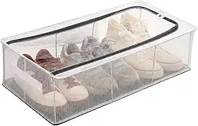Organizador de Sapatos Transparente com Zíper Frontal Caixa Organizadora Empilhável 60x30x15cm para Closet e Armário (1)