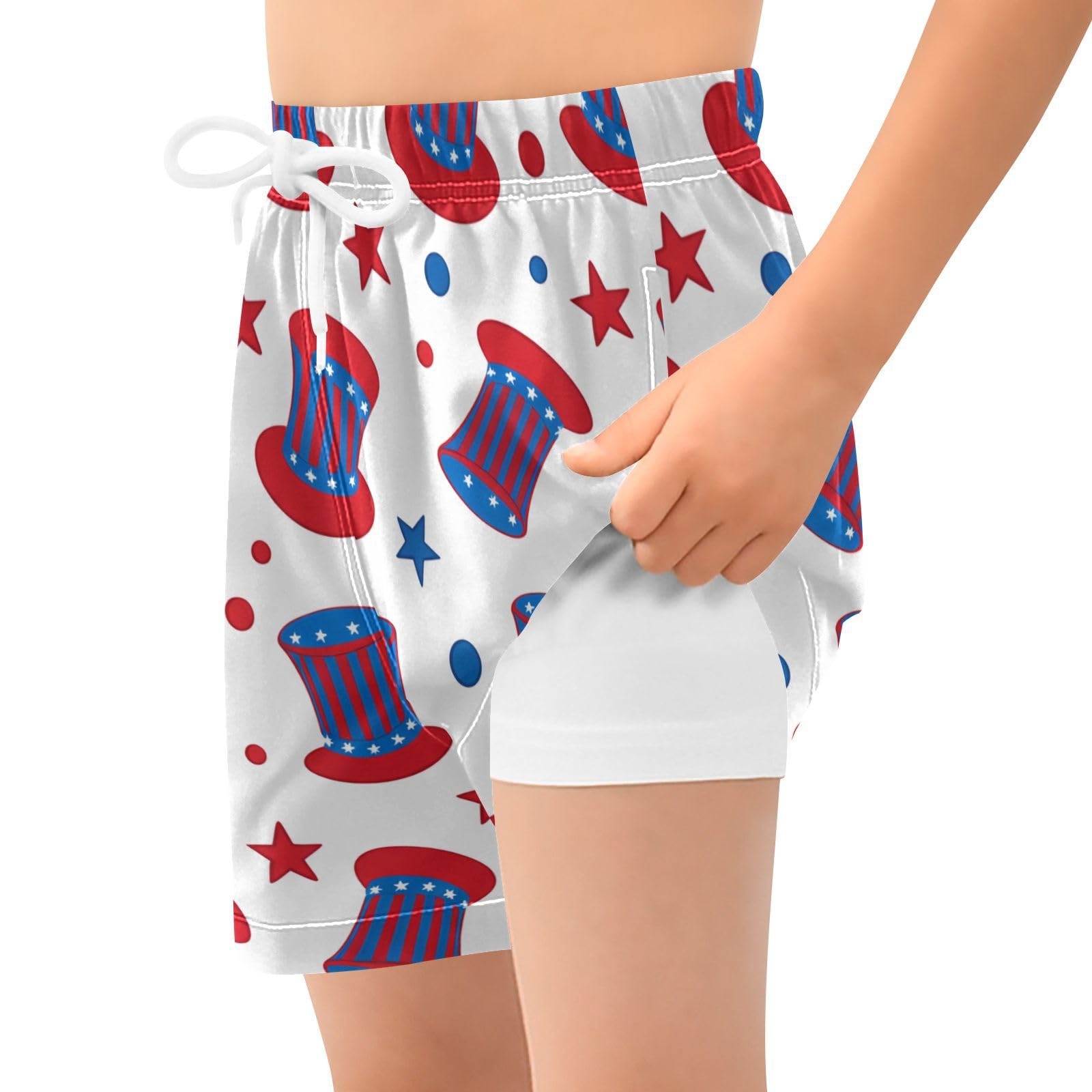 YANENDIE Boy Swim Trunks with Compression Liner Independence Day Boys Swim Shorts Quick Dry Beach Shorts