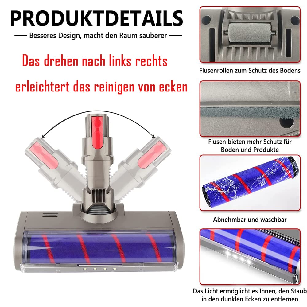 Szczotka kompatybilna z Dyson V7 V8 V10 V11 bezprzewodowy odkurzacz akcesoria do szczotek podłogowych miękka szczotka do czyszczenia z 4 diodami LED do twardych podłóg