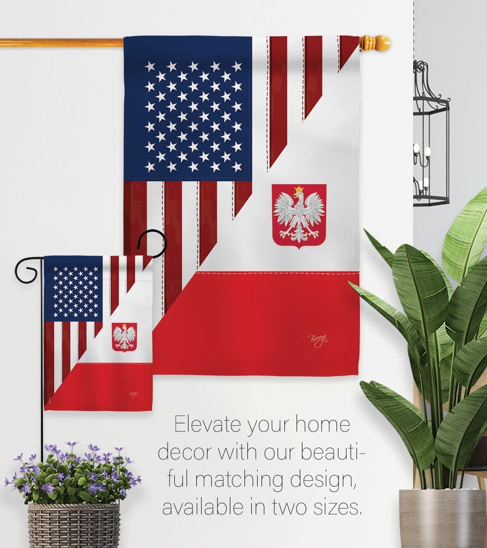 Breeze Decor US Polish Friendship Garden Flag Set with Stand Regional American Alliance World Country Particular Area House Decoration Banner Small Yard Gift Double-Sided, Made in USA