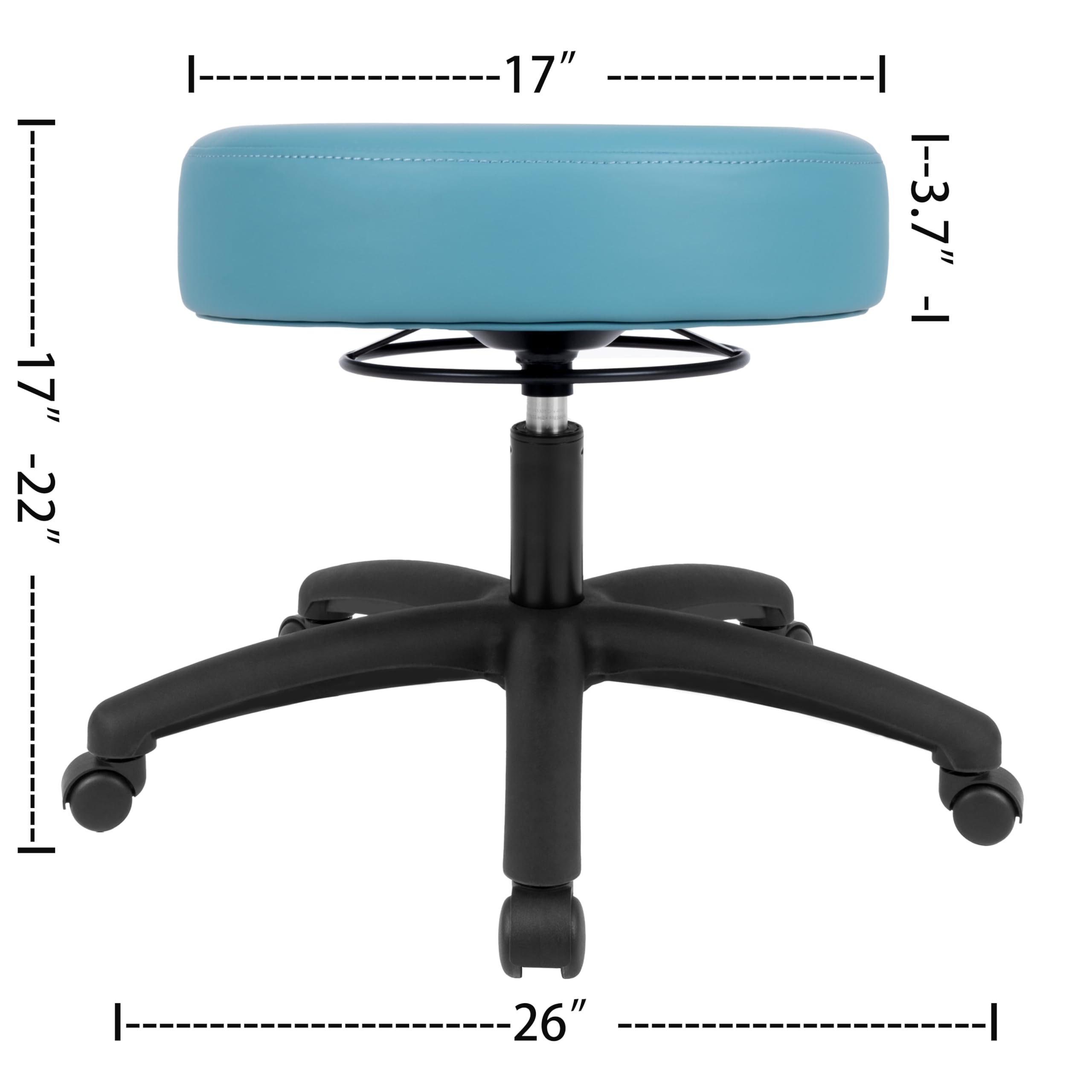 Chair Master FRS-R 17" Round Vinyl Stool | 360° Adjustment Lever, 450 Lb Capacity, Cleanroom & Medical Grade, Black