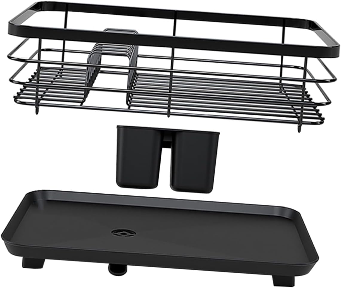 ABOOFAN Draining Dish Rack for Kitchen Counter Single Utensil Holder Water Outlet Multi-Functional Bowl and Cutlery Organizer for Efficient Dish Drying