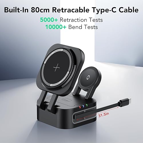 Miniatura 2 de Estación de carga 3 en 1 de carga rápida, cargador inalámbrico plegable magnético, compatible con iPhone 17 16 15 14 13 12 Pro Max, Apple Watch,