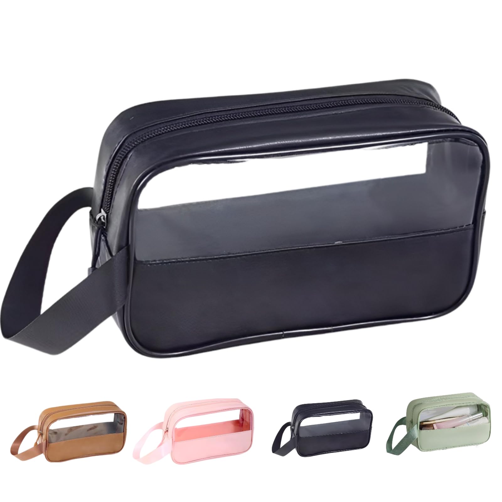 BHUJIA Large Capacity Clear Travel Makeup Bag with Comfortable and Durable Handle | Portable Waterproof Makeup Bag for Women & Girls (Black B)