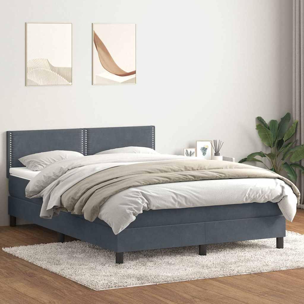 vidaXL Łóżko kontynentalne z materacem, ciemnoszare, 160x210cm aksamit