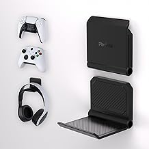 PlayVital FOLD Wall Mount Controller Holder for PS5/4, Foldable Wall Stand for Xbox Series X/S, Switch Pro, Gaming Headphone Stand for Xbox Wireless Headset, for Pulse 3D Headset, Black (Pack of 2)