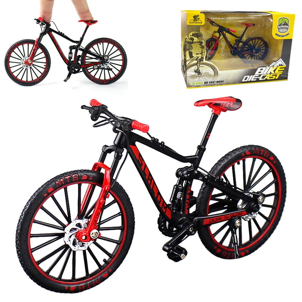 RNPKZ Finger Mountain Bike 1:10 Scale, Mini Finger Bike, Miniature Mountain Bike Model, Finger Bicycle Model for Kid Adult Home Office TabletopDecor, Stress Relieving, Educational&Collectible (Red)