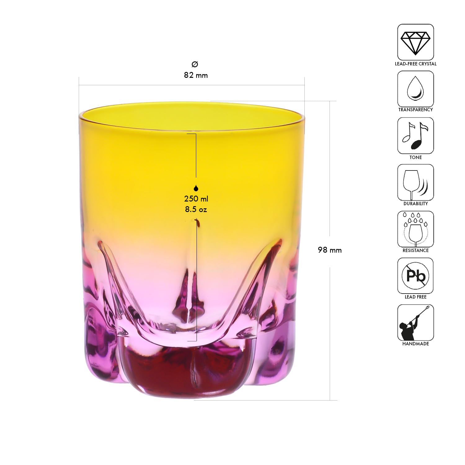 Krosno – Szklanki do Whisky, Drinków i Koktajli 250 ml – Zestaw 6 sztuk w 6 unikalnych kolorach – Kolekcja Aurora – Kryształ Bezołowiowy – Ręcznie Malowane