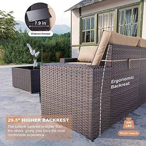 Kullavik Outdoor Patio Furniture Set 6 Pieces Sectional Rattan Sofa Set Brown Pe Rattan Wicker Patio Conversation Set With 5 Sand Seat Cushions And 1 Tempered Glass Table #TOP3