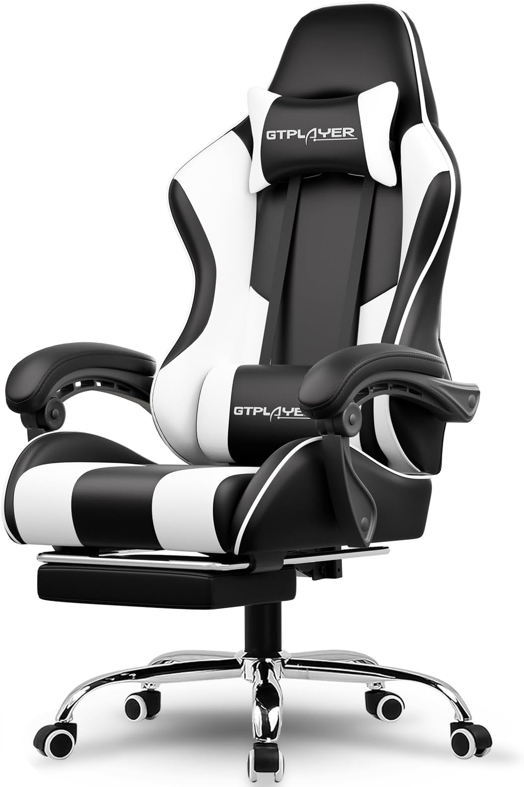 GTPLAYER #1USA Multi-Functional Ergonomic Gaming & Computer Chair – Massage Cushion, Premium PU Leather, Adjustable Neck & Lumbar Pillow for Back Support, Footrest.