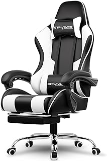 GTPLAYER Gaming Chair, Computer Chair with Footrest and Lumbar Support, Height Adjustable Game Chair with 360°-Swivel Seat and Headrest and for Office or Gaming (White)