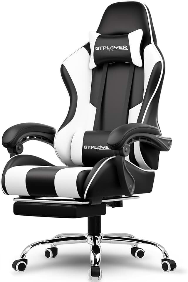 GTPLAYER Gaming Chair, Computer Chair with Footrest and Lumbar Support, Height Adjustable Game Chair with 360°-Swivel Seat and Hea
