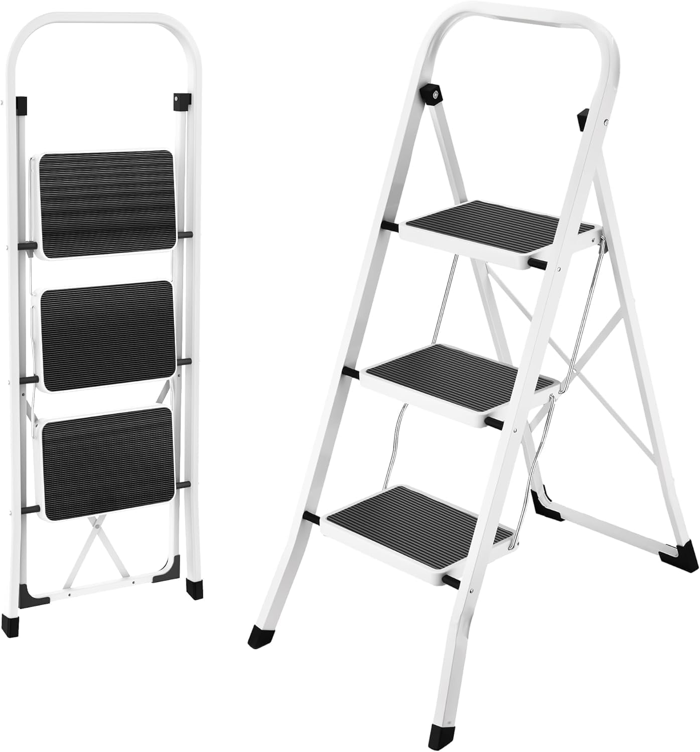 HBTower 3 Step Ladder Step Ladder Folding Step Stool, 3 Step Stool for Adults with Anti-Slip Pedal,330 lbs Capacity Step Stool White.