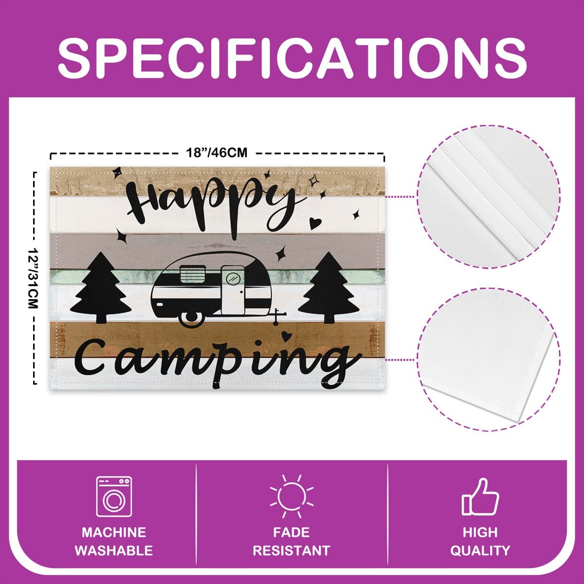 Platzsets Mit Camper-Motiv – 4 Stück, 45,7x30,5 Cm, Polyester, Für Innen & Außen