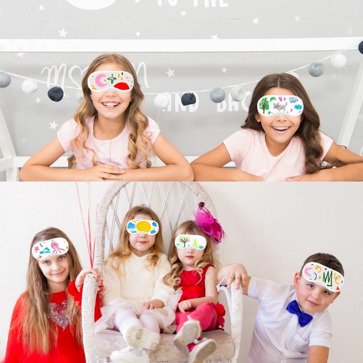 30 máscaras para dormir, suministros para fiestas de pijamas, 20 máscaras blancas para dormir con 10 rotuladores de tela, para cubrir los ojos para dormir, viajes, equipo y fiesta (blanco)
