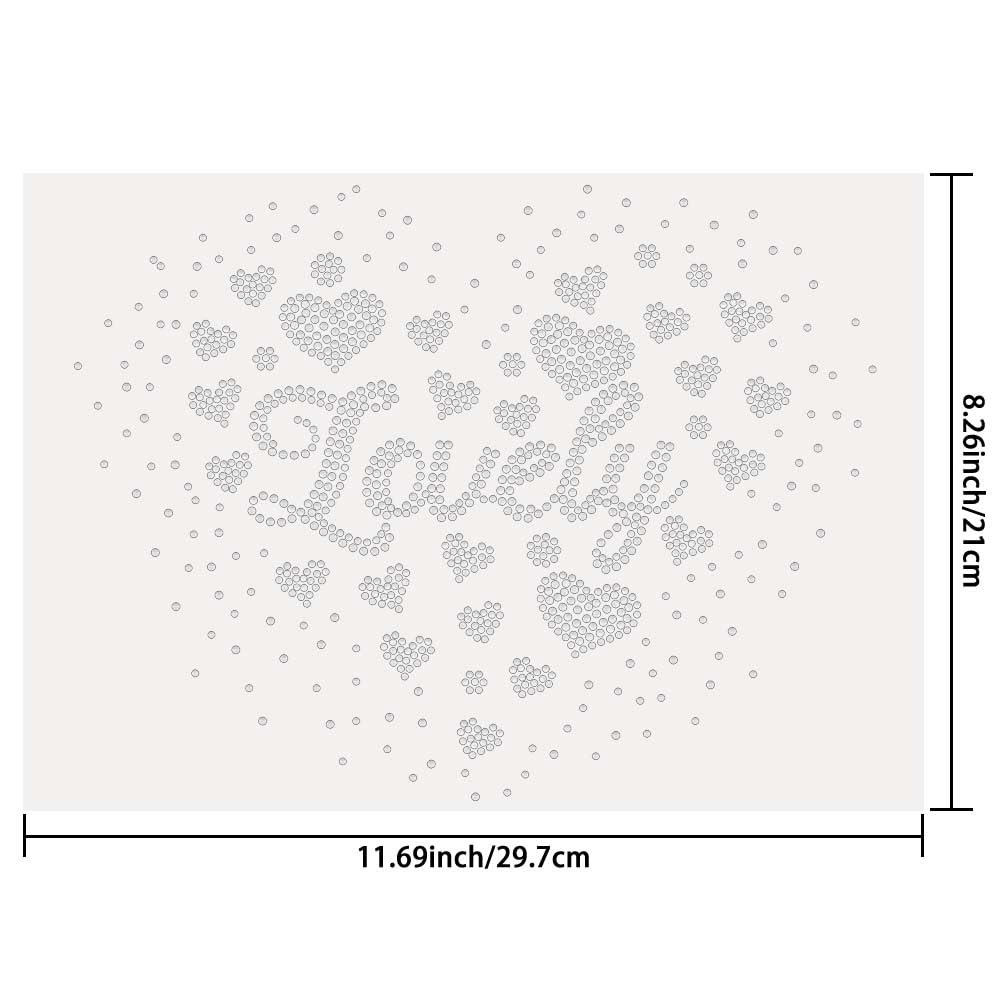 Trasferibile A Caldo Con Strass A Forma Di Cuore LOVE – 29,7x21 Cm, Per Magliette E Jeans