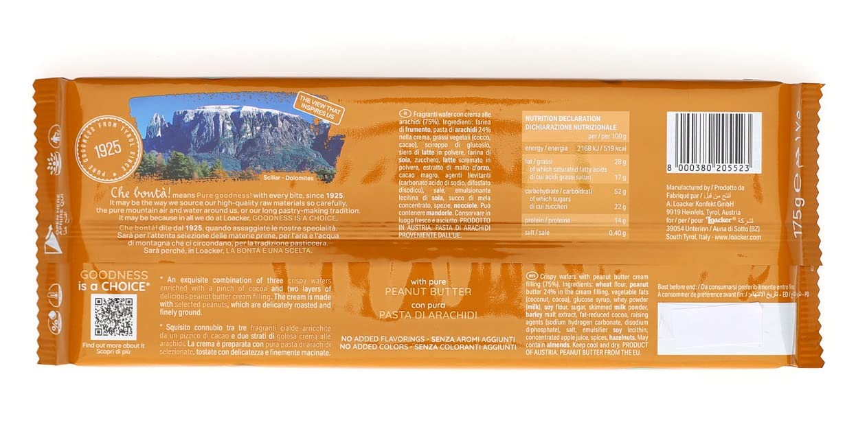 3x Loacker Wafer Classic Peanut Butter Waffeln mit Erdnusscreme Erdnussbutter 175g